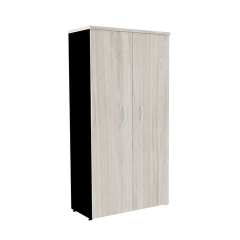 Armário Alto PE25 Pandin 80 cm (largura) em MDP Cor Nogueira CasaBlanca e Preto com Duas portas