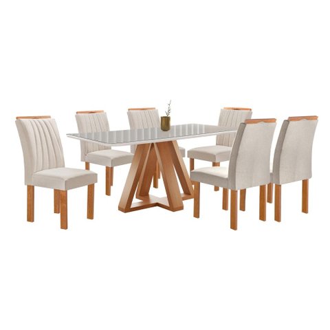 Mesa Kyra 170CMX90CM 6 Cadeiras Arizona Tampo Smart Plus Vidro Off White