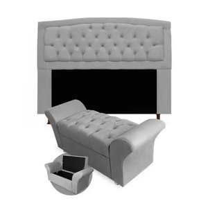 Kit Cabeceira Geovana e Calçadeira Veneza Casal 140cm Suede Topázio Decor:cinza
