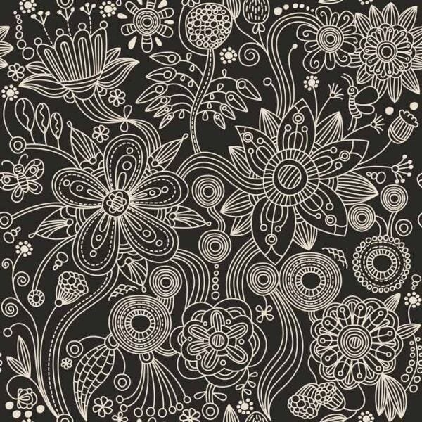 Papel de parede floral - Black and flowers 300 x 59cm - 1