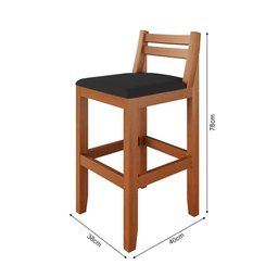 Conjunto 2 Banquetas em Madeira Maciça Ibiza Ilha 78 Cm - Malbec Assento Preto - 4