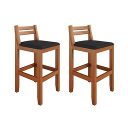 Conjunto 2 Banquetas em Madeira Maciça Ibiza Ilha 78 Cm - Malbec Assento Preto - 2
