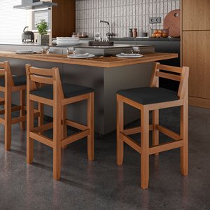 Conjunto 2 Banquetas em Madeira Maciça Ibiza Ilha 78 Cm - Malbec Assento Preto