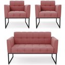 Ver imagem 1 de Sofá Namoradeira e 2 Poltronas Base Industrial Preto Ana Suede Rosê - Ibiza