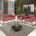 Ver imagem 2 de Sofá Namoradeira e 2 Poltronas Base Industrial Preto Ana Suede Rosê - Ibiza