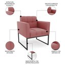 Ver imagem 5 de Sofá Namoradeira e 2 Poltronas Base Industrial Preto Ana Suede Rosê - Ibiza