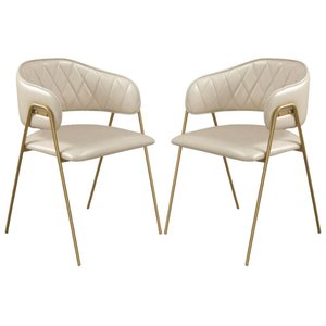 Conjunto 2 Cadeiras Veneza Couro Pérola Metal Dourado