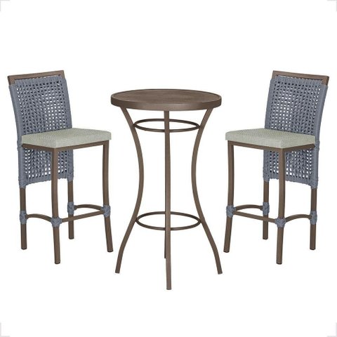 Mesa Bistrô 2 Banquetas Roma Marrom Corda Náutica 3 Trama Prata