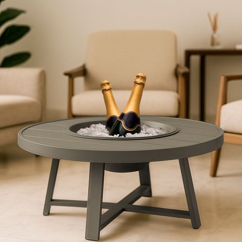 Mesa de Centro Champanheira Zaffi Tampo Alumínio Redondo Ripado Fendi com Balde 9 Litros - Arkell