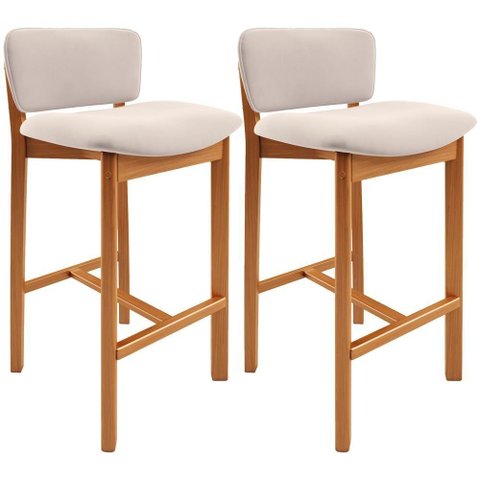 Kit 02 Banquetas Alta para Cozinha Sala de Jantar Bar Dara L02 Suede Bege - Lyam Decor