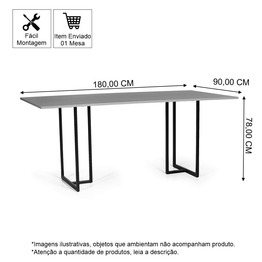 Mesa de Jantar Retangular Industrial 6 Lugares 180x90 cm Athos Branco - 3