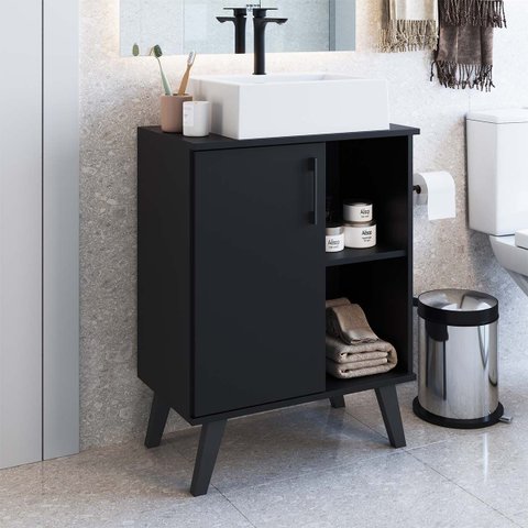 Armário Balcão Multiuso com 1 Porta Preto