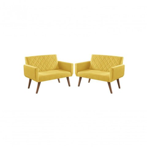 Kit 2 Poltronas 2 Lugares Braço Anabelle Unidecor Amarelo