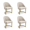 Ver imagem 1 de Kit 04 Cadeiras Poltrona de Jantar Lua Suede Bege Base Ferro Dourado Dal Poz Estofados