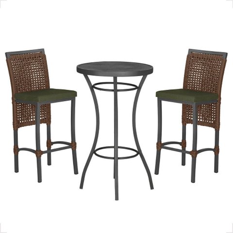 Mesa Bistro e 2 Banquetas Roma Preta Corda Náutica 13 Trama Original