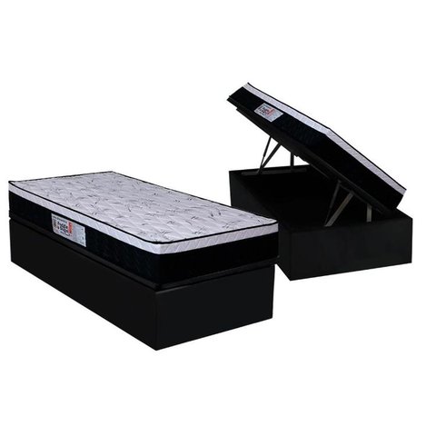 Cama Box Baú Solteiro: Colchão Ortopédico Orthoflex Sogni Unic Face + Base CRC Courano Black (88x188