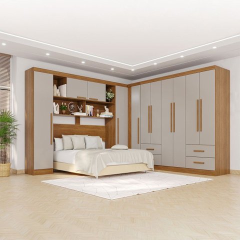 Guarda-roupa Casal Modulado Andorra 11 Portas 4 Gavetas Cinamomo/off White - Pnr Móveis