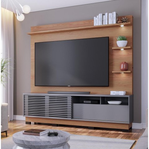 Home Theater Campeche com 1 Porta Deslizante Brise e 3 Spot de Led Freijó Cinza - Colibri