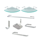 Ver imagem 1 de Kit Acessórios para Banheiro Quadrado Aço Inox 5 Peças + 2 Porta Shampoo Vidro Canto Cód. 1885