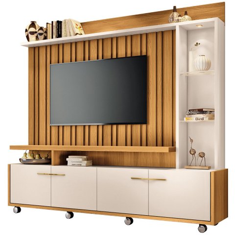 Estante Painel para Tv 60 Pol com Led Ian B01 Cinamomo Off White - Lyam Decor