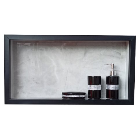 Nichos de Porcelanato Cinza Borda Preta para Banheiro 60x32cm