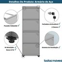 Ver imagem 3 de Armário de Arquivo Oficio 4 Gavetas Pandin 47 Cm (larg) Aço Preto C/ Frente Gaveta Branca C/ Chave