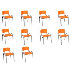 Kit 10 Cadeiras Infantil Iso, Escola, Base Cinza- Laranja - 1