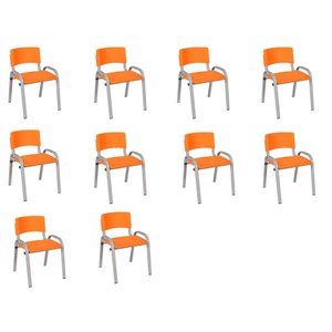 Kit 10 Cadeiras Infantil Iso, Escola, Base Cinza- Laranja