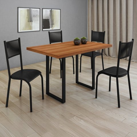 Conjunto Sala de Jantar 4 Cadeiras Madeira Mariana Preto/Freijó