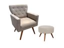 Ver imagem 1 de Kit Poltrona Decorativa Aurora + 1 Puff Redondo Suede Bege Pés Madeira Ms Decor