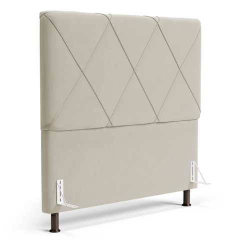 Cabeceira Cama Box Casal Queen Size Mel 160cm com Frame Veludo Bege - Desk Design