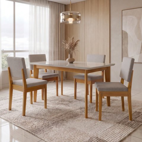 Conjunto de Mesa de Jantar 4 Lugares Siera em Madeira Maciça Marrom
