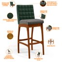 Ver imagem 4 de Kit 05 Banquetas Altas Sala Jantar Fixa Mila B04 Facto Verde Musgo Linho Cinza Escuro - Lyam Decor
