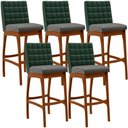 Ver imagem 1 de Kit 05 Banquetas Altas Sala Jantar Fixa Mila B04 Facto Verde Musgo Linho Cinza Escuro - Lyam Decor