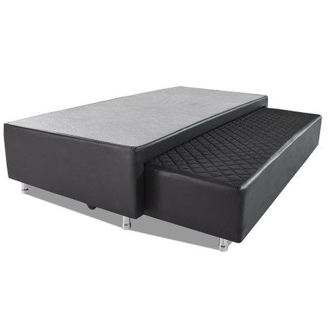 Base Box Solteiro com Auxiliar Espuma Sintético Preto 50x78x188