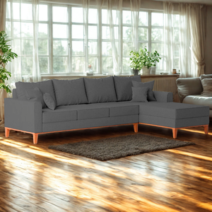 Sofá 4 Lugares Beny com Chaise Direito Suede Cinza