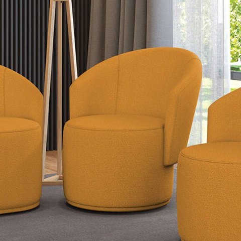 Poltrona Decorativa Orgânica Fixa para Sala Malu Bouclê Mostarda M11 - D'Rossi