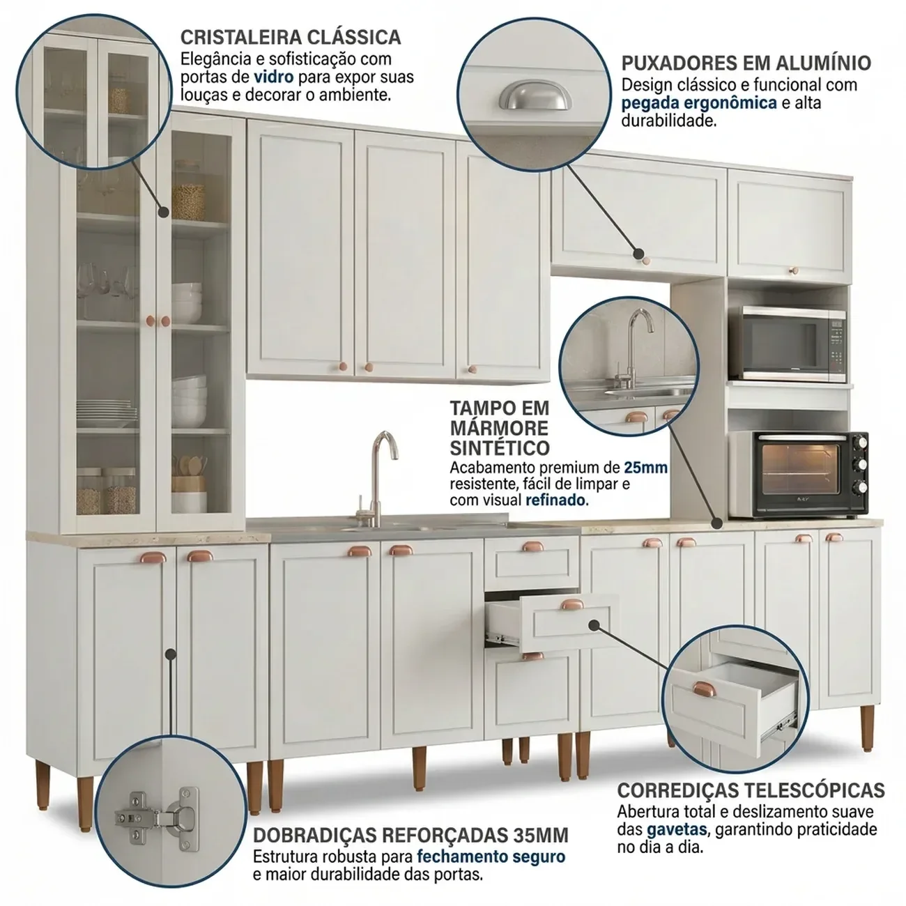Ver imagem 5 de Cozinha Compacta Modulada 6 Peças com 16 Portas e Torre Quente Americana Branco Nobre