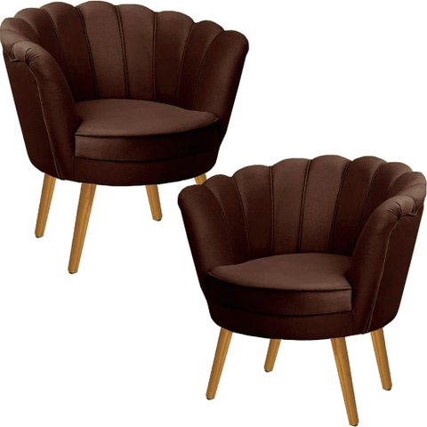 Kit Duas Poltronas Pétala em Sued Premium Marrom Sua Casa Decorações