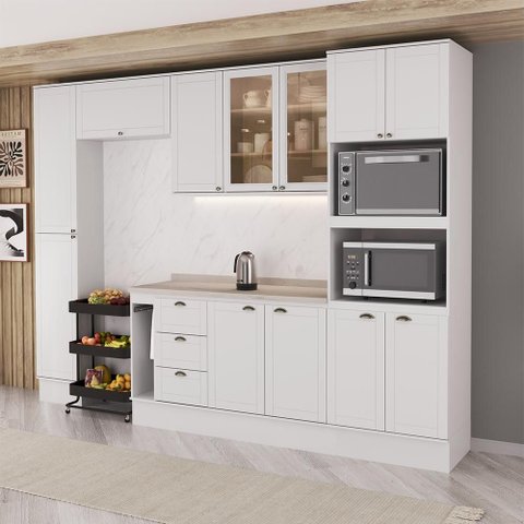 Armário de Cozinha Completa com Balcão Milla Loft Octa Carraro Branco