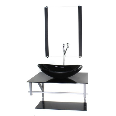 GABINETE DE VIDRO PARA BANHEIRO 60CM AC CUBA OVAL PRETO FULL COM TORNEIRA CROMADA