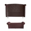Ver imagem 1 de Kit Realeza Cabeceira de Cama Box e Calçadeira Baú Queen 160 Cm Suede Rosê Eli Móveis