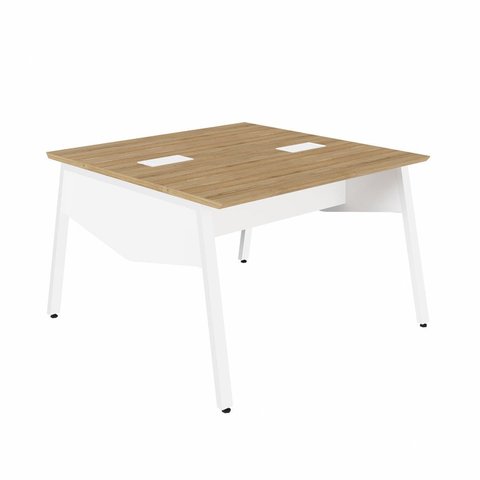 Plataforma de Trabalho para 2 Pessoas com Caixa de Tomadas 120cm Industrial Executive Macadâmia e Branco