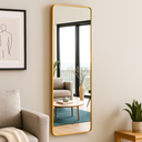 Ver imagem 1 de Espelho Retangular Grande 110x50cm Moldura de Alumínio Dourada Sala Hall