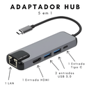 Ver imagem 2 de Adaptador Hub Tipo-c 5 em 1 Hdmi Usb Lan Hdtv Fy-875 Cinza