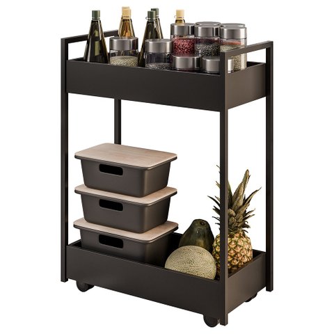 Carrinho Organizador Fruteira 2 Prateleiras Industrial Sara M24 Preto/preto - Mpozenato