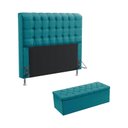Ver imagem 1 de Kit Cabeceira Estofada Decorativa Box Rana 140 Para Cama de Casal e Calçadeira Sagitarius Sued Azul 