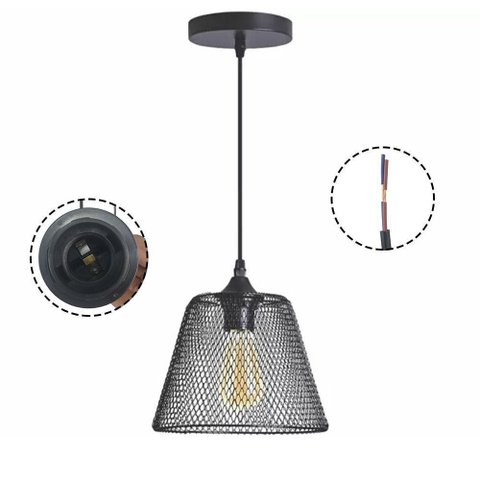 Lustre Pendente Abajur Cupula Decoraçao Casa Quarto Sala Copa Iluminaçao Metal Aramado Ajustavel