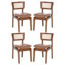 Ver imagem 1 de Kit 4 Cadeiras de Jantar Portugal Madeira Imbuia com Encosto Rattan Impermeável Caramelo L85