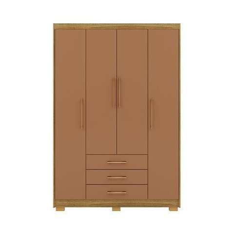 Guarda Roupa Espanha 4 Portas e 3 Gavetas Nature/camarim - Vila Rica Móveis